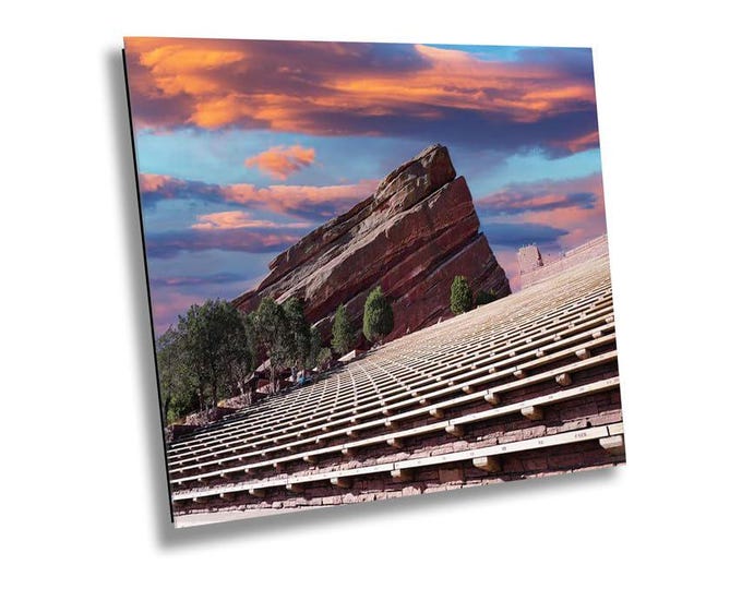 Red Rocks Amphitheatre Sunset Print, Morrison,Colorado Concert Venue Outdoor Stage Wall Art, Natural Landscape Photography Home Office Decor