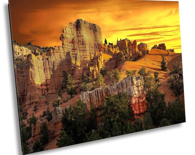 Sunrise in Canyon Canvas Wall Art, Early Morning Glow Over Rock Formations, Nature Landscape Photo Print, Scenic Sunrise View Wall Art Decor