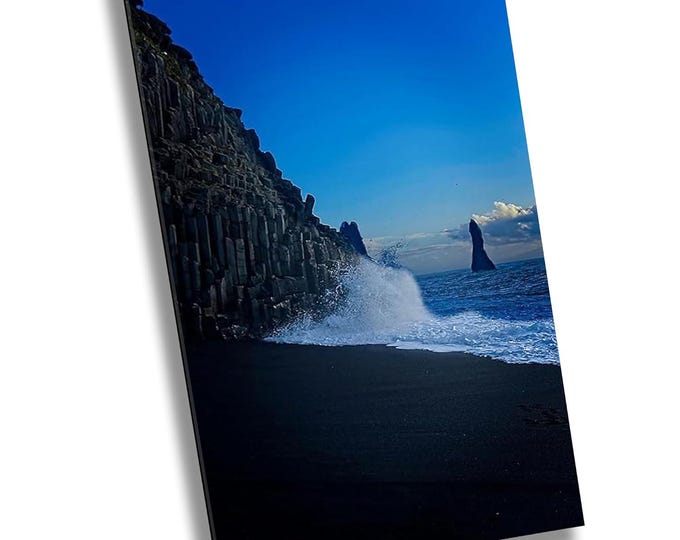 Black Sandy Beach Iceland Canvas Wall Art, Golden Circle Ocean Waves Coastal Beach Art, Scenic Sea Landscape Decor for Office or Home Rooms