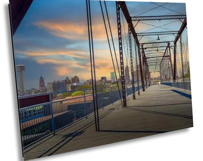Hays Street Bridge San Antonio Skyline,  Texas Cityscape Canvas Print, Urban Travel Photography Wall Art for Office or Home  Decor