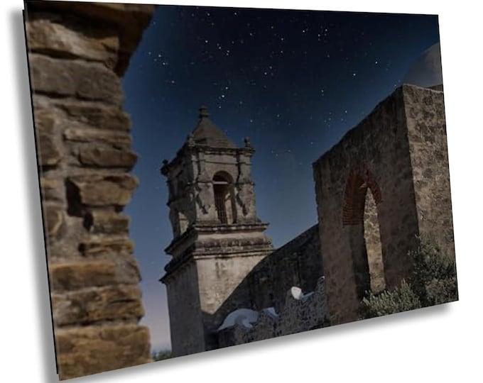 Mission San Jose at Night, San Antonio Spanish Colonial Architectural Photography, Scenic Historic Church Print for Office or Home Decor