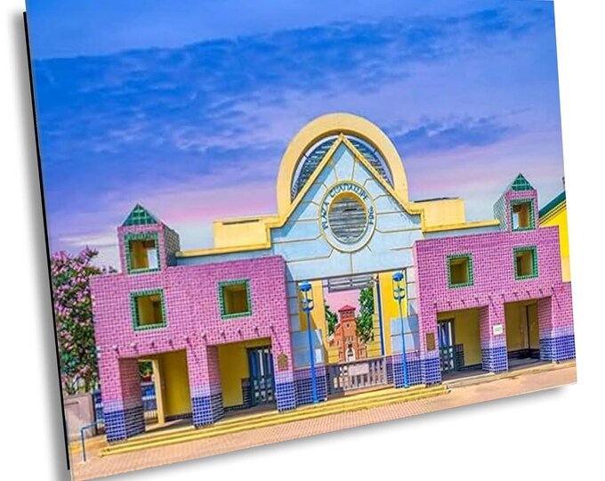 Guadalupe Plaza Ornate Building Photography, Colorful Pink Blue Architecture Wall Art, San Antonio Architectural Photo Print Home Room Decor