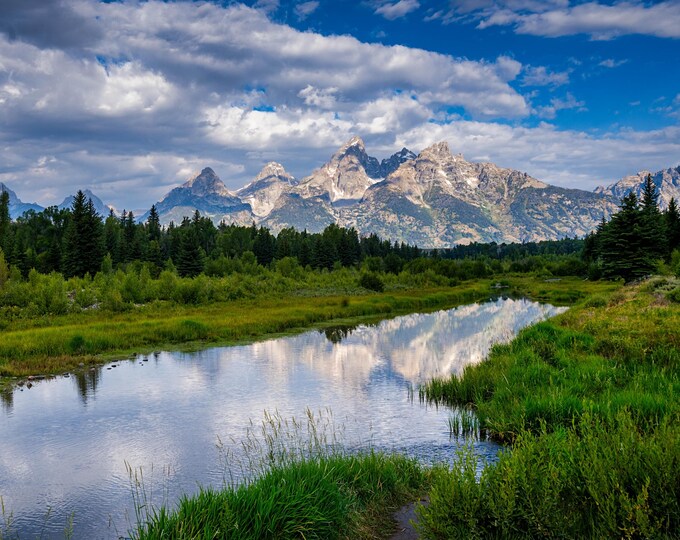 Teton Mountains Lake View Reflections Wall Art - Scenic Yellowstone Landscape Photo Print - Stunning Mountain Reflection Home, Office Decor