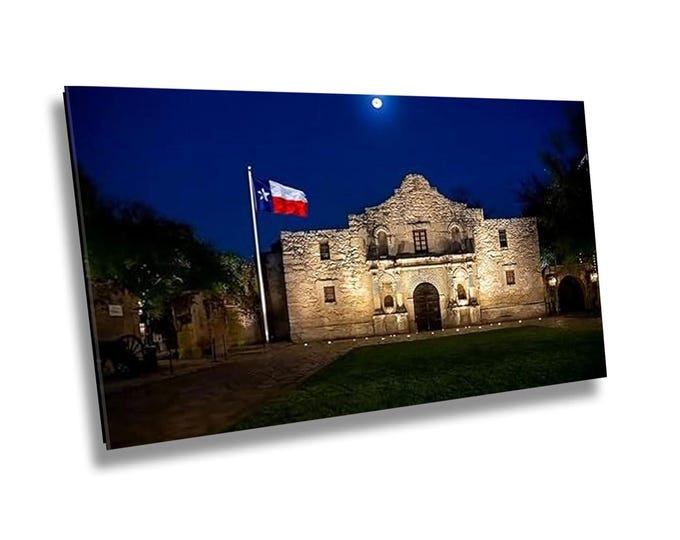 The Alamo in Moonlight Canvas Wall Art, Captivating Nighttime Skyline Photography, Texas Historical Landmark, Cityscape Artwork Room Decor