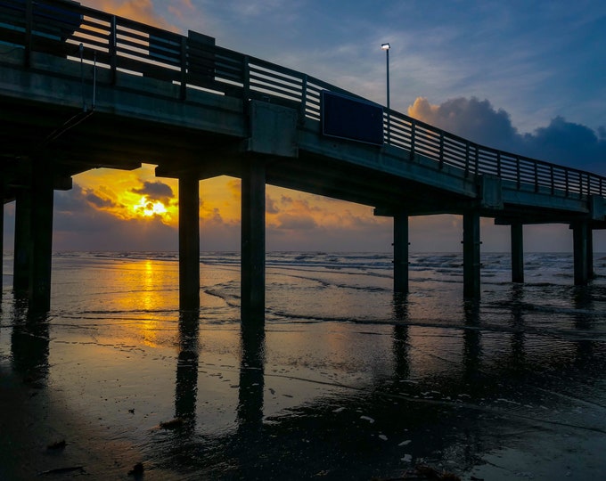 Port Aransas Pier Sunset Photo Print - Gulf of Mexico Sunrise Pier Wall Art - Texas Spring Beach Scene Photography for Coastal Home Decor