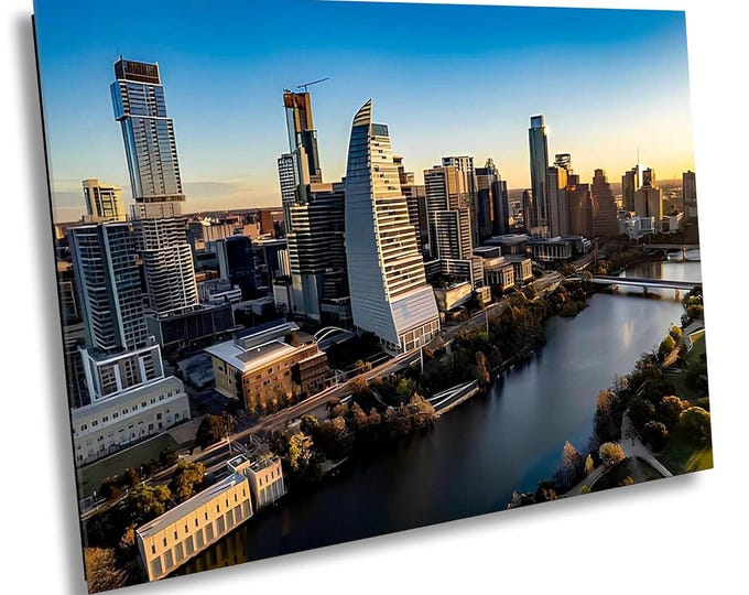 Austin Skyline at Sunrise Canvas Wall Art, Texas Cityscape Photo Print, Modern Travel Photography Art Print for Home or Office Wall Decor