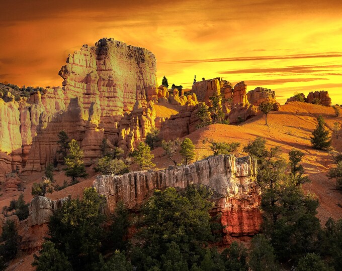 Sunrise in Canyon Canvas Wall Art, Early Morning Glow Over Rock Formations, Nature Landscape Photo Print, Scenic Sunrise View Wall Art Decor