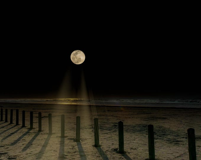 Port Aransas Beach, Moonlight, Wall Art,  Gulf of Mexico , Coastal Photography for Home, Office Decor