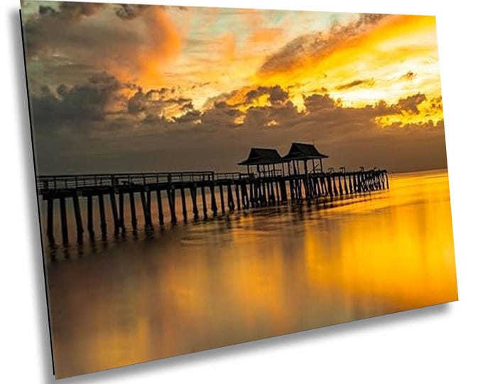 Naples Pier at Sunset Photography, Florida Gulf Coast Beach Art, Ocean Sunset Print Coastal Wall Decor, Naples Seascape Home Office Artwork