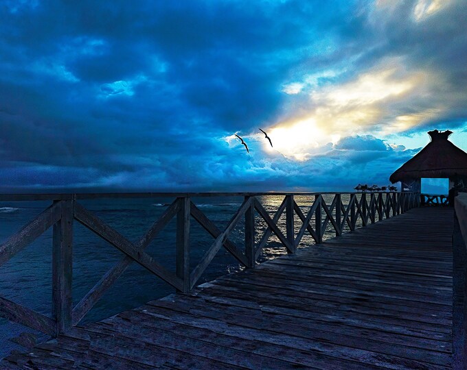 Sunrise with Seagulls Canvas Wall Art, Mayan Rivera Beach Photography, Inspirational Nature Print Office or Home Room Coastal Beach Decor