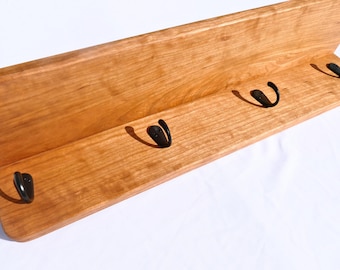 Curly Cherry Wall Coat Rack with Shelf Handmade Hardwood Wall Rack Entryway Wall Decor