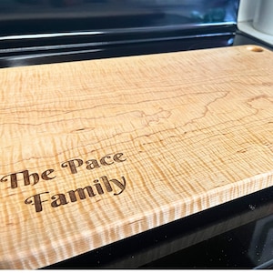 Curly Maple Cutting Board with Free Coaster Set Handcrafted Quality Maple Chopping Block Handmade Hardwood Chopping Board Maple Bread Board