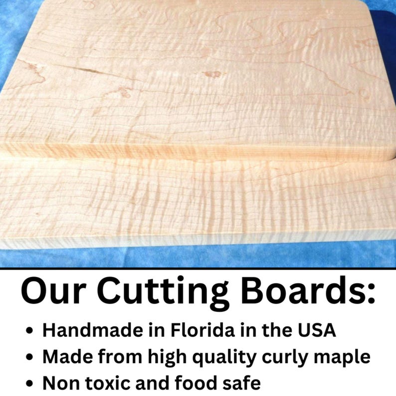 Curly Maple Cutting Board Handcrafted Quality Curly Maple Chopping Block Handmade Maple Hardwood Chopping Board Maple Bread Board image 6