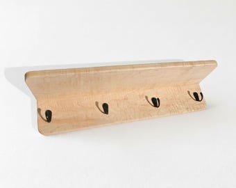 Hard Maple Wall Coat Rack with Shelf Handcrafted Wall Mounted Maple Coat Rack Hardwood Entryway Key Rack Perfect Entryway Accessory