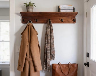 Walnut Coat Rack Wall Mounted Modern Coat Rack Walnut Entryway Wall Decor Perfect Entryway Accessory Heavy Duty Coat Rack Wall Mount