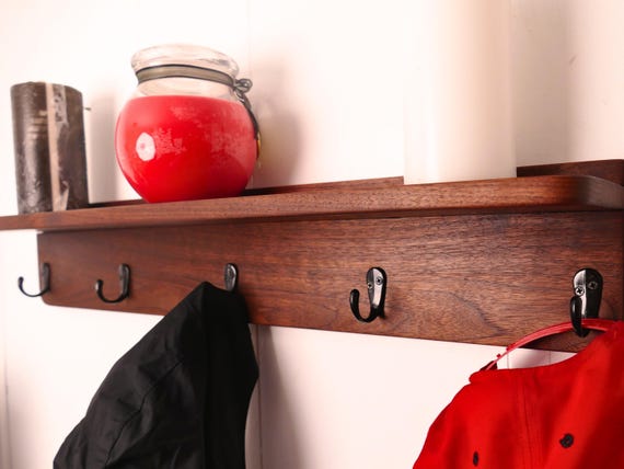 Handmade Premium Walnut Coat Rack with Shelf, Solid Hardwood Wall Coat Rack, Entryway Wall Decor, Handcrafted Key Rack, Quality Hat Rack