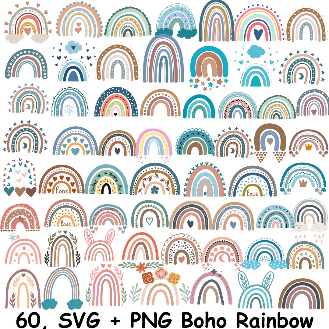 Boho Rainbow Clipart: Pastel Nursery SVG Bundle (digital Download) - Etsy