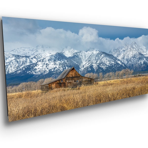 Der Winter kommt - T.A. Moulton Historische Scheune Mormon Row Jackson Hole Grand Teton National Park Berg Foto Wand Kunstdruck für Wohnkultur