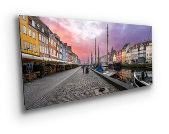 Historic Nyhavn Copenhagen Canal Area Wall Art Photography with Colorful Buildings Foggy Sunrise Photo