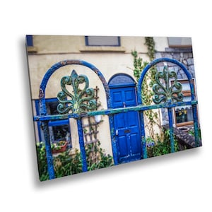 Blue Door with Iron Fence Wall Art City Street Photography