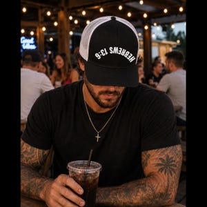 Upside Down Backwards Hebrews 13:6 Hat | Richardson 112 Trucker Cap | Embroidered Snapback | Scripture Reference Hat | Everyday Cap