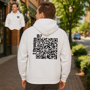 Sudadera con capucha con código QR y versículo bíblico inspirador de 2 Crónicas 15:7 (Escanear para leer las Escrituras)