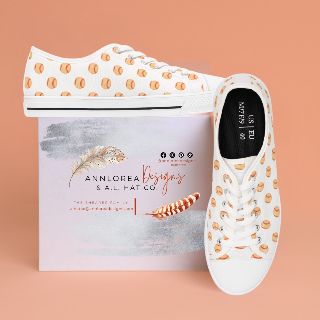 Softball Print Pattern Black Sneaker Shoes For Men Women