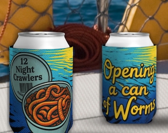 Fishing Can Cooler Sleeve | Opening a Can of Worms Design