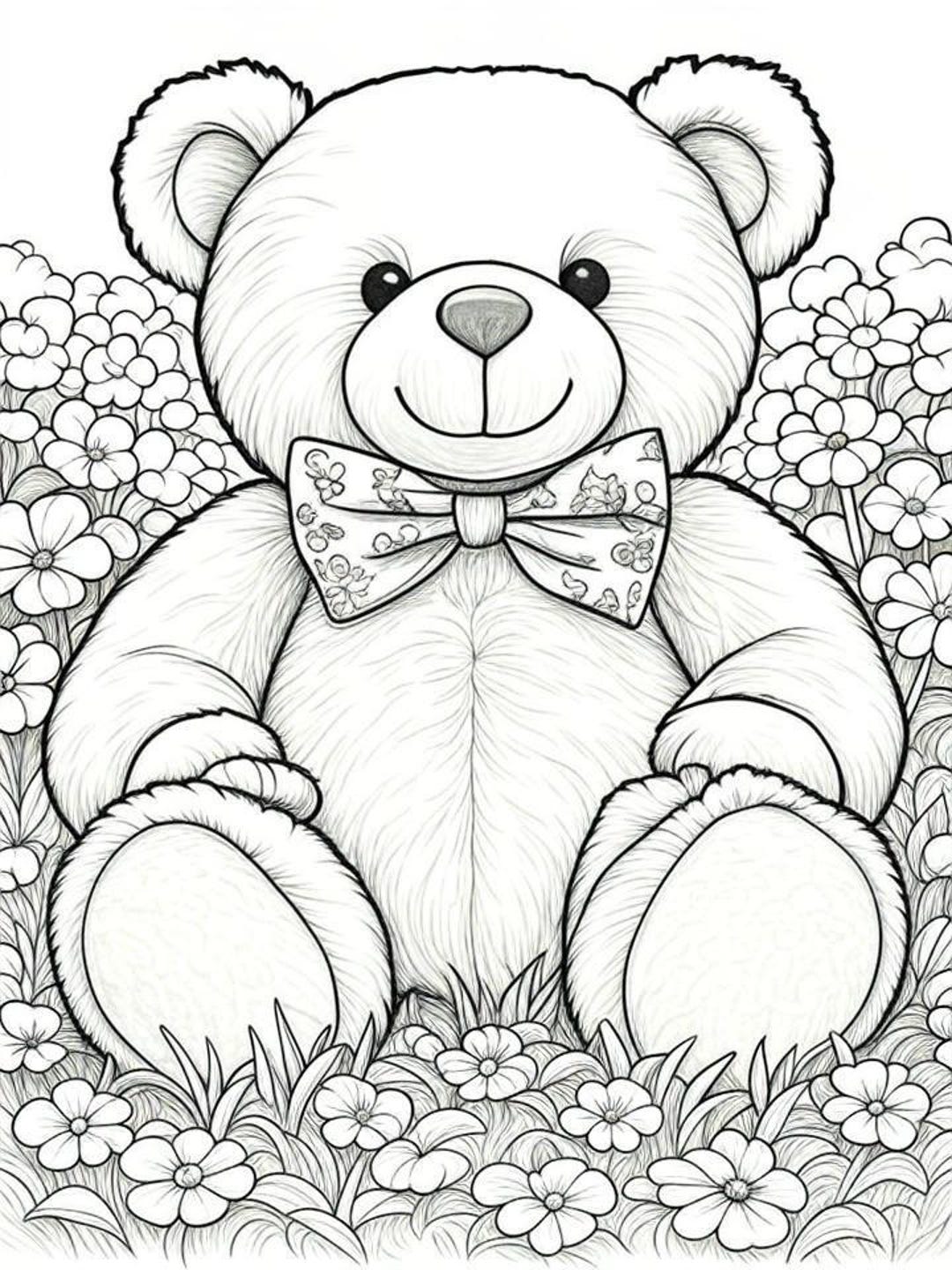 Teddy Bear Coloring Template - Etsy