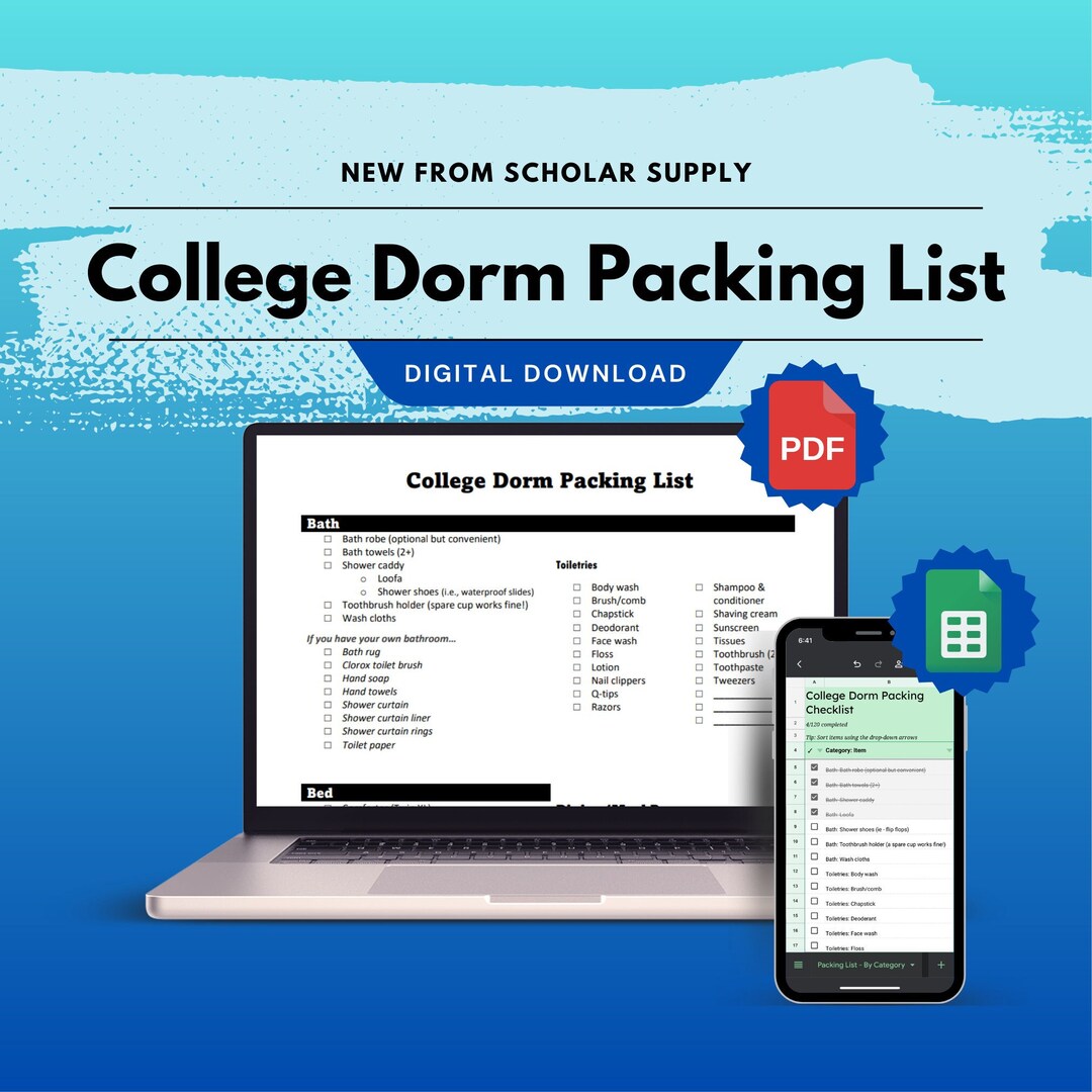 College Dorm Packing List & Digital Checklist Google Sheet Etsy