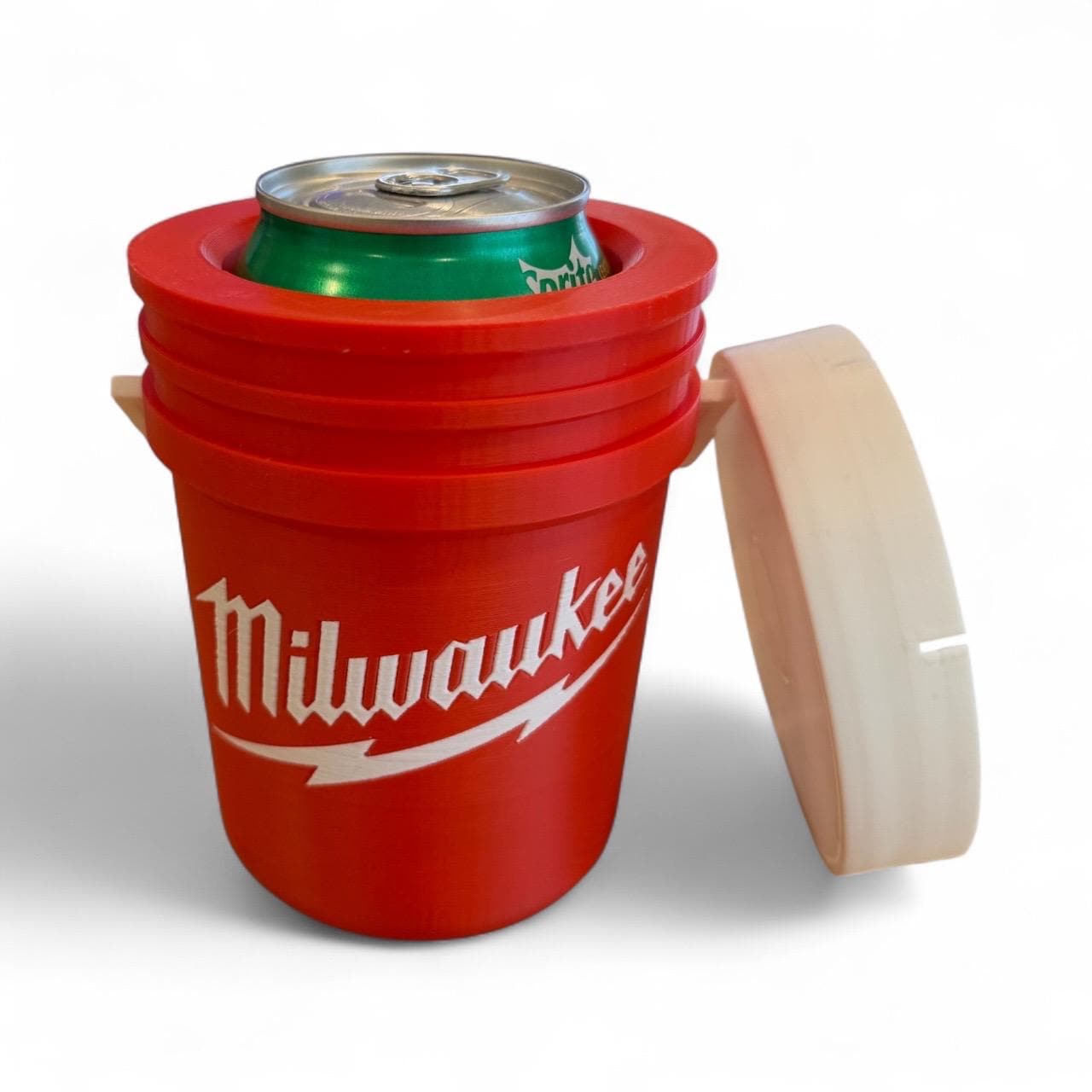 Milwaukee Inspired Bucket Koozy With Lid: Hidden Drink Holder