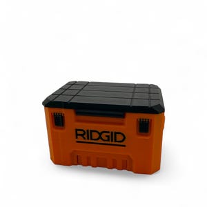 May include: An orange and black tool box with the word "RIDGID" printed on the front.