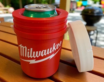 Milwaukee Inspired Bucket Koozy With Lid: Hidden Drink Holder