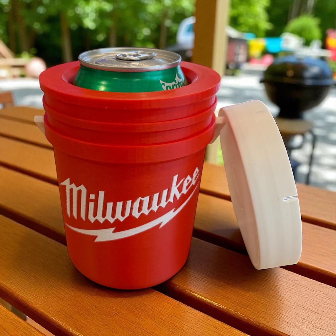 Milwaukee Inspired Bucket Koozy With Lid: Hidden Drink Holder