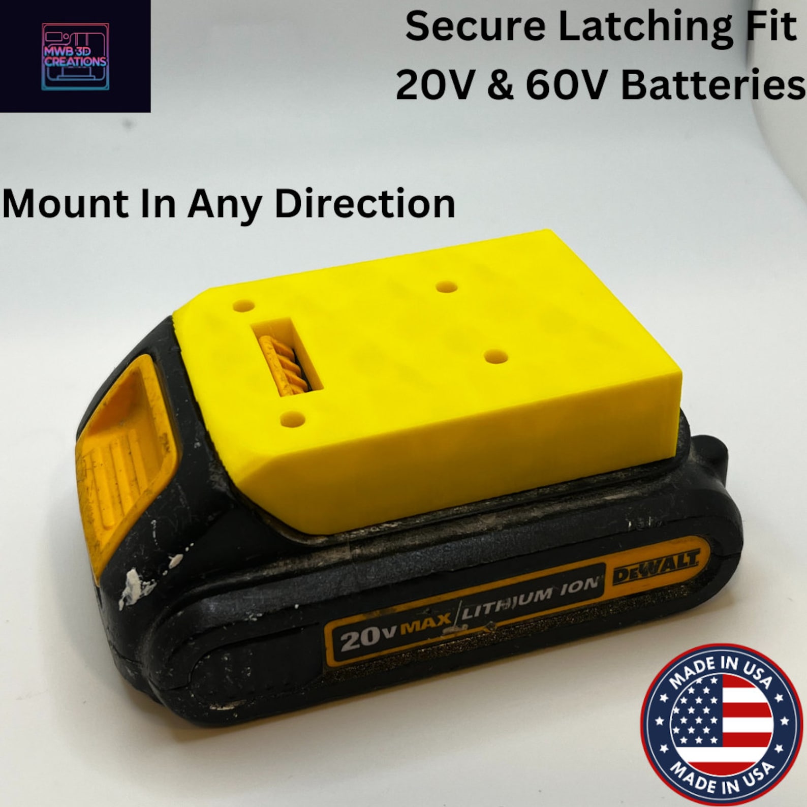 Battery Holder Mounts 6-Pack – Heavy Duty Storage Rack For DeWalt 20V/60V Batteries (DCB200, DCB203, DCB206) – Wall Mount Organizer For Workshop, Van, Or Jobsite