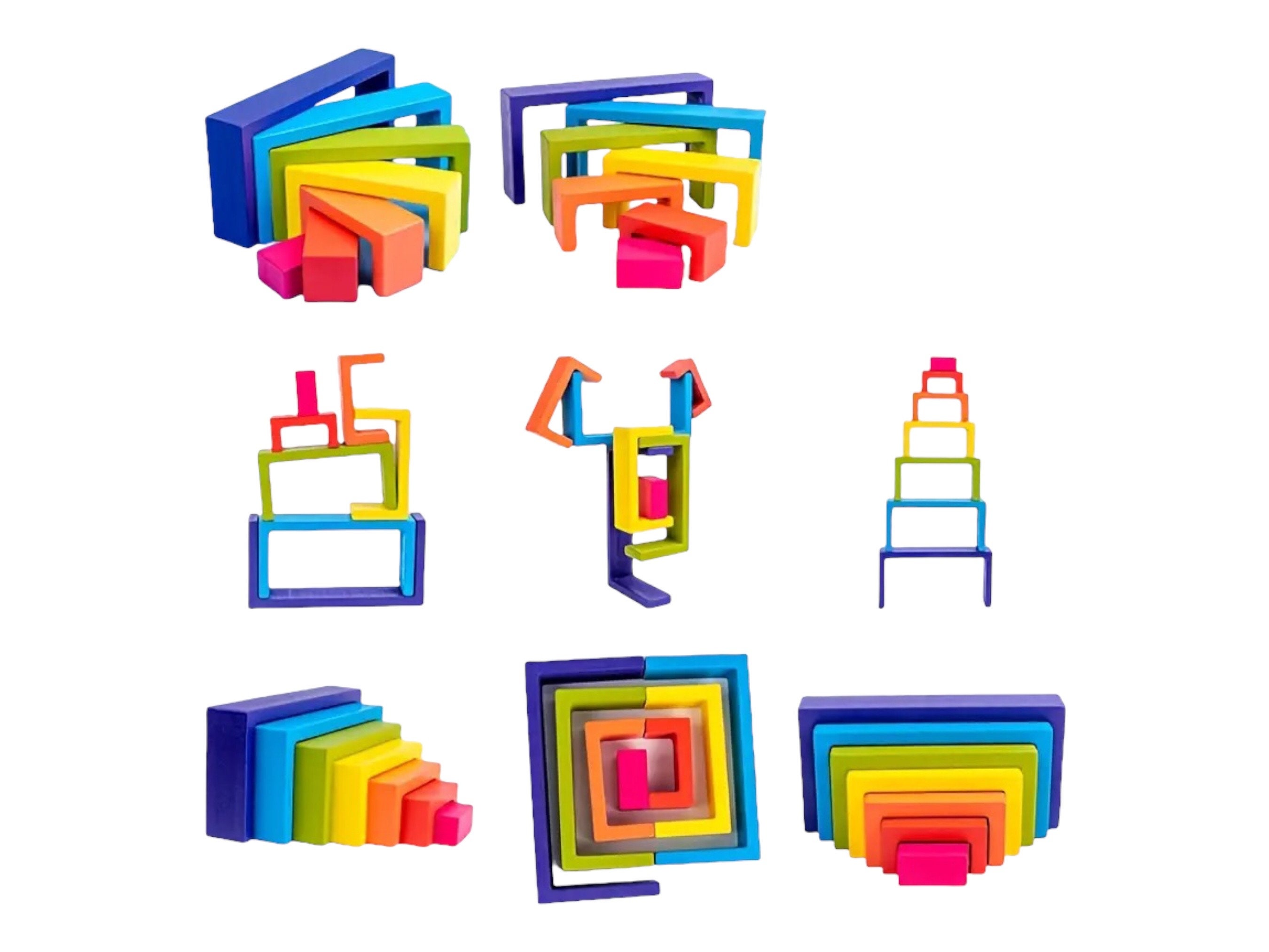 Wooden Dolls 9 Piece Wooden Rainbow Stacker Toy - Montessori Nesting ...