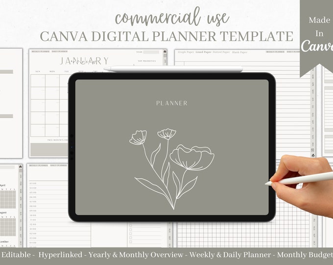Commercial Use Digital Planner Template Canva | Editable Canva Planner ...