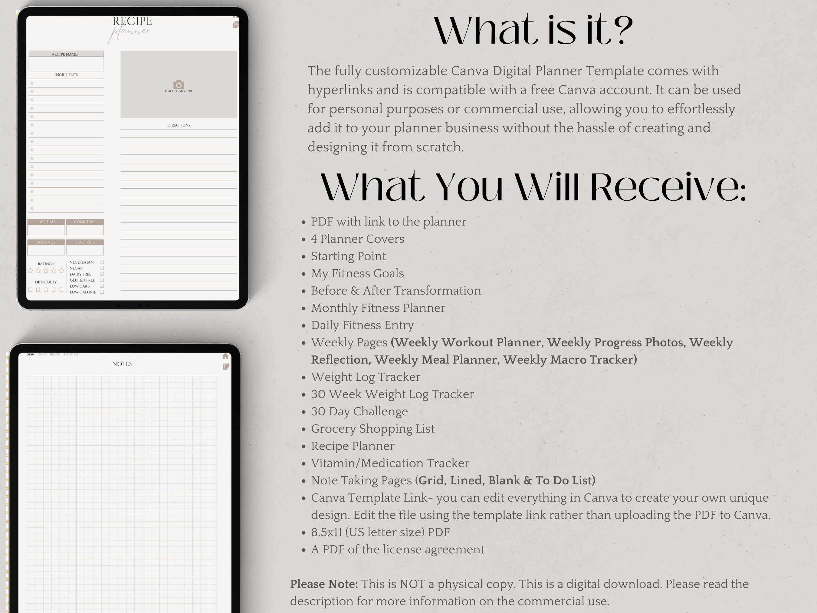 PLR Fitness Digital Planner Template, Canva Commercial Use Editable ...
