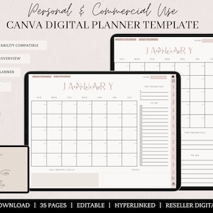 PLR Digital Planner Template Canva | Editable Planner template kit | Hyperlinked Tabs | Customizable Planner | PLR Reseller | Commercial Use