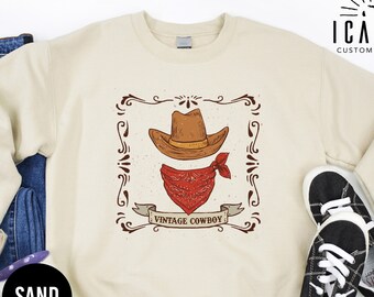 Vintage Cowboy Sweatshirt, Western Country Girl Shirt, Gift for Him, Boho Western Graphic Shirt, Cowgirl Rodeo Shirt, Western Lover Gift