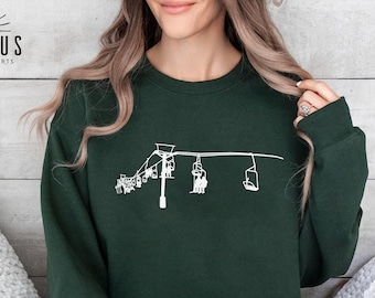 Ski Lift Sweatshirt, Mountain Skiing Hoodie, Winter Ski Trip Tee, Family Vacation Shirt, Ski Lover Gift, Minimal Lift Graphic Snowboard Tee