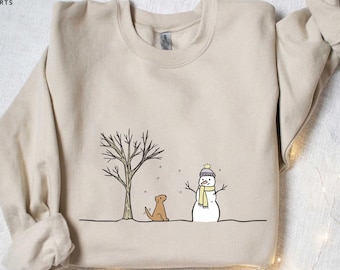 Whimsical Winter Wonderland Sweatshirt, Adorable Snowman Christmas Gift, Cute Playful Pup Dog Holiday Sweater, Womens Christmas Sweatshirt