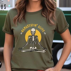 Namastaying Alive Funny Yoga Shirt, Dead Inside but Namaste Yoga Sweatshirt, Skeleton Meditation Tee, Sarcastic Yoga Lover Gift, Yoga Gifts