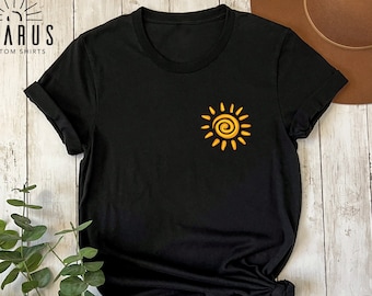 Hello Sunshine Shirt, Pocket Size Sun Graphic Tee, Gift for Best Friend, Women's Summer Tee, Good Vibes Shirt, Impressionist Minimal Sun Tee