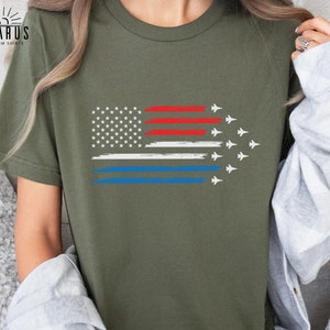 Proud USA Flag by Air Force Fighter Jets Unisex Shirt, Patriotic Gifts, 4th of July Independence Day T-Shirt, Flyover Shirt, Gift for Him