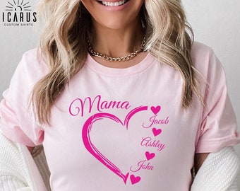 Custom Mama Heart Shirt with Kids' Names, Personalized Mothers Day Gift, Mom Heart Tee, Custom Gift for Mom Children Names Hoodie Sweatshirt