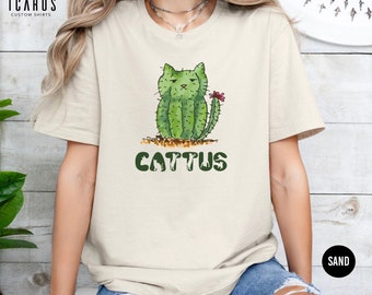 Funny Cactus Cat Cattus Shirt, Cat Lover Gift, Succulent Cactus Shirt, Cat Mom Tee, Cute Cat Top for Women, Plant Lady Gardening Tee