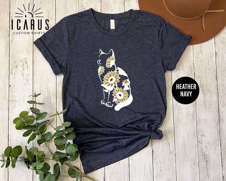 Sunflower Cat Silhouette Shirt, Gift for Cat Lovers, Cat Sunflower Tshirt, Floral Cat Mom Sweatshirt, Cute Summer Shirt for Women, Z177 image 6
