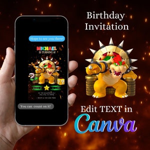 Bowser Super Mario Bros Digital Invitation | Editable Birthday Invitation, Canva Birthday Invitation