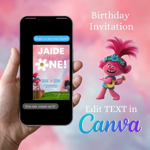 Trolls Digital Birthday Invitation | Poppy Trolls Party Invite | Kids birthday parties | Queen Poppy and Branch Birthday |